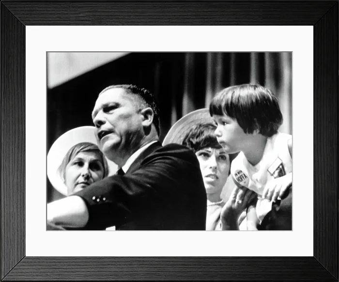 Framed Print : JAMES R. HOFFA-With his wife, daughter and granddaughter at the 19th Convention of the International Brotherhood of Teamsters, Miami Beach, FL. 7 / 4 / 66