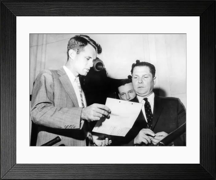 Framed Print : Robert Kennedy, chief counsel to the Senate Labor Rackets Committee, Teamster President James R. Hoffa, Washington D.C. September 17, 1958