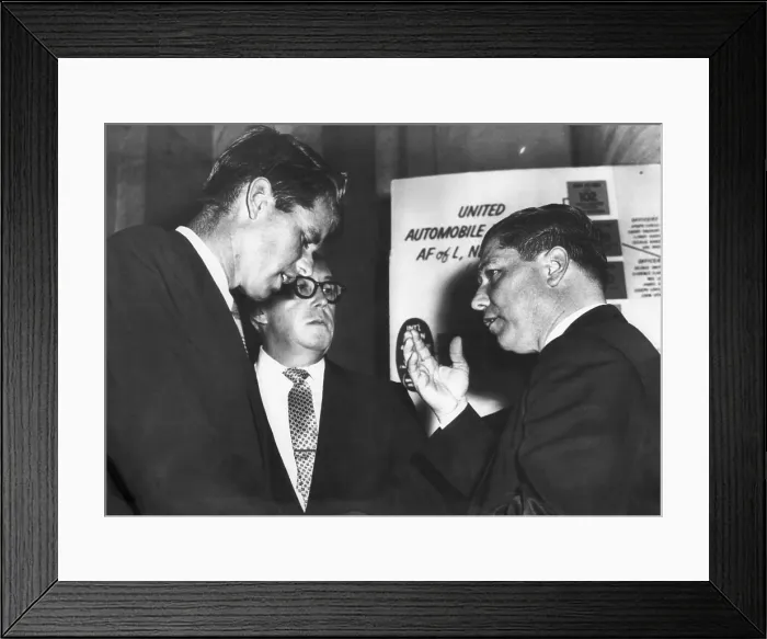 Framed Print : Chief counsel to the Senate Labor Rackets Committee Robert Kennedy, Teamster lawyer George Fitzgerald, Teamster President James R. Hoffa, August 21, 1957
