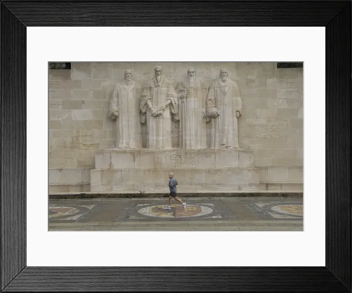 Framed Print : SWITZERLAND. Geneva. Reformation Wall. Statues of Calvin, Farel, Beze and Knox. Sculpture. AISA / Everett Collection**US SALES ONLY**