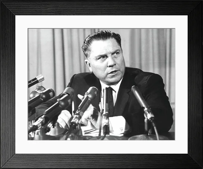 Framed Print : JAMES R. HOFFA- The union leader during a press conference announcing wage-benefit demands on the trucking industry. 11 / 6 / 63. Courtesy: CSU Archives / Everett Collection Framed Print : JAMES R. HOFFA- The union leader during a press conference announcing wage-benefit demands on the trucking industry. 11 / 6 / 63. Courtesy: CSU Archives / Everett Collection
