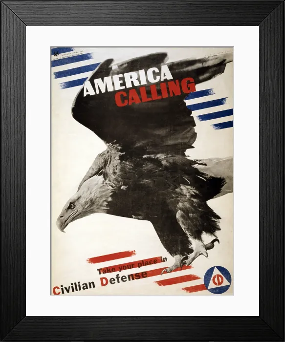 Framed Print : World War II, America Calling'. Civil Defense recruitment poster, c. 1942