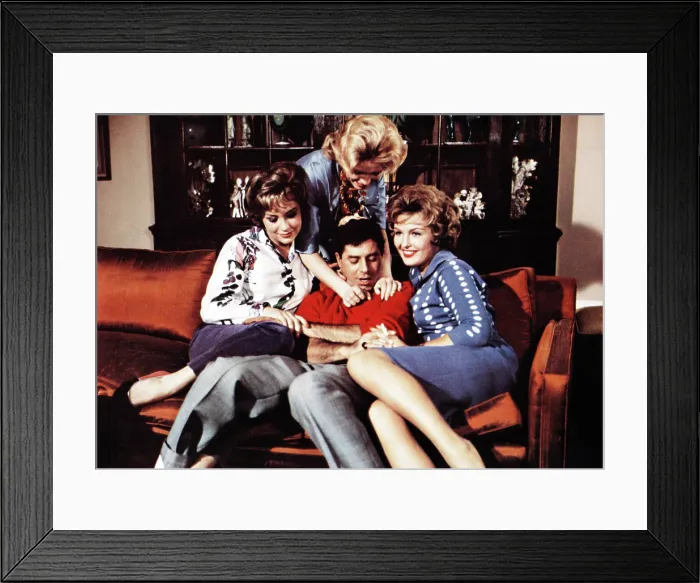 Framed Print : THE LADIES MAN, seated from left: Sylvia Lewis, Jerry Lewis, Patricia Blair, 1961