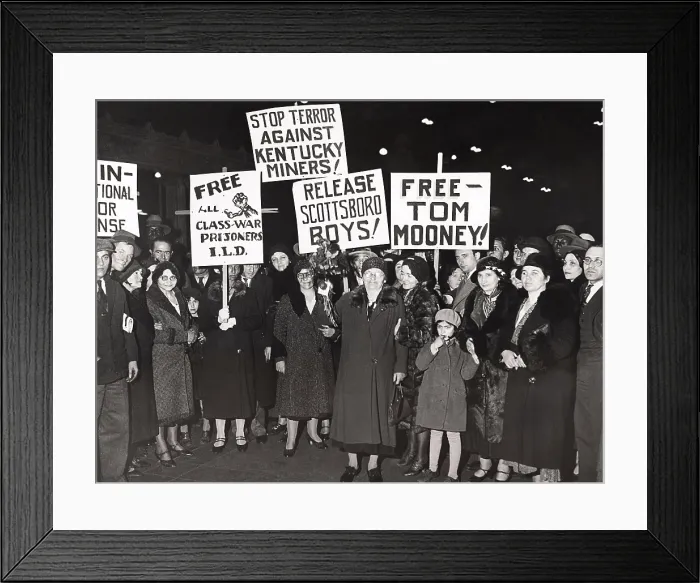 Framed Print : Members of the International Labor Defense greet Mrs. Mary Mooney (center). March 4, 1932. The mother of Thomas Mooney, campaigned against her son's corrupt 1916 trial