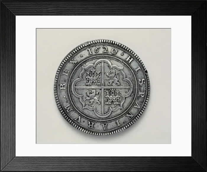 Framed Print : Cincuentn or fifty reales coin minted in Segovia in times of Philip III (1620). Coin. AISA / Everett Collection**US SALES ONLY** Framed Print : Cincuentn or fifty reales coin minted in Segovia in times of Philip III (1620). Coin. AISA / Everett Collection**US SALES ONLY**