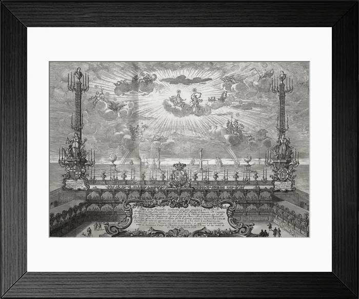 Framed Print : Spain (1759). Royal Palace of Barcelona illuminated on the occasion of the arrival of Charles III and Mara Amalia of Saxony. Engraving by Ignacio Valls. Etching. SPAIN. Madrid