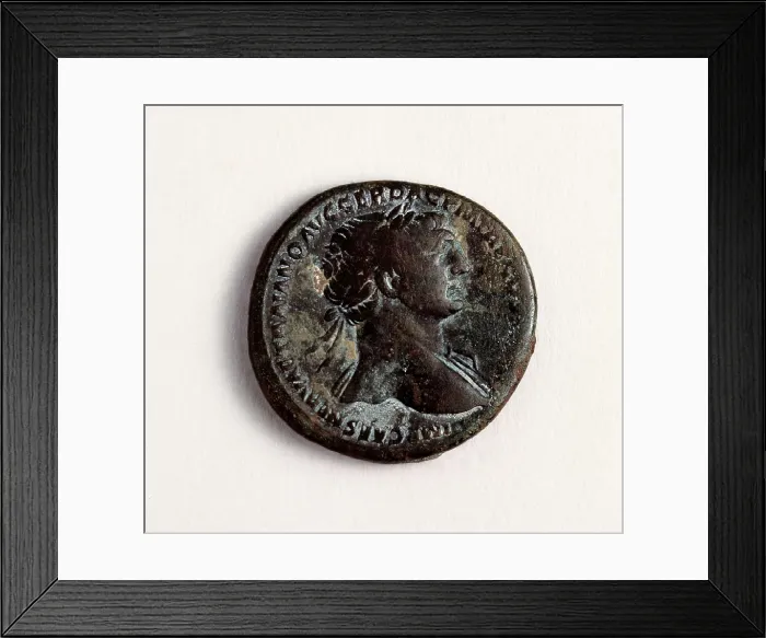 Framed Print : Sestertius of Trajan, bronze coin minted in Caesaraugusta. Coin. Proc: SPAIN. Zaragoza. Caesaraugusta. AISA / Everett Collection**US SALES ONLY**
