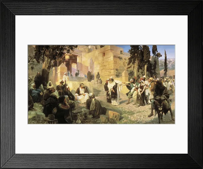 Framed Print : POLENOV, Vassili Dmitrievich (1844-1927). Christ and the Woman Taken in Adultery. 1888. Illustration of the Book of Saint John 8, 1-9. Oil on canvas. RUSSIA. Saint Petersburg