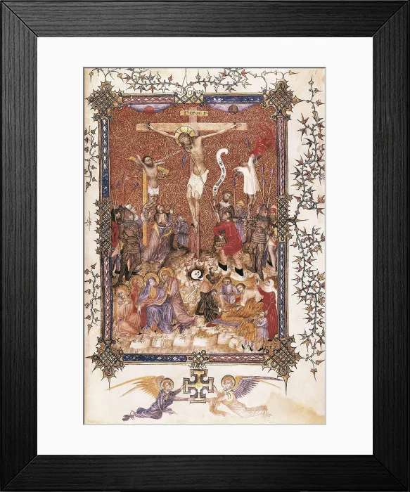 Framed Print : Missal. 1409. Representation of the Crucifixion. School of Avignon. Gothic art. Miniature Painting. SPAIN. Madrid. National Library. AISA / Everett Collection**US SALES ONLY**