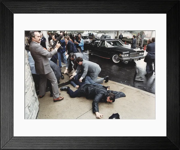 Framed Print : Seconds after the assassination attempt on the life of President Ronald Reagan Framed Print : Seconds after the assassination attempt on the life of President Ronald Reagan
