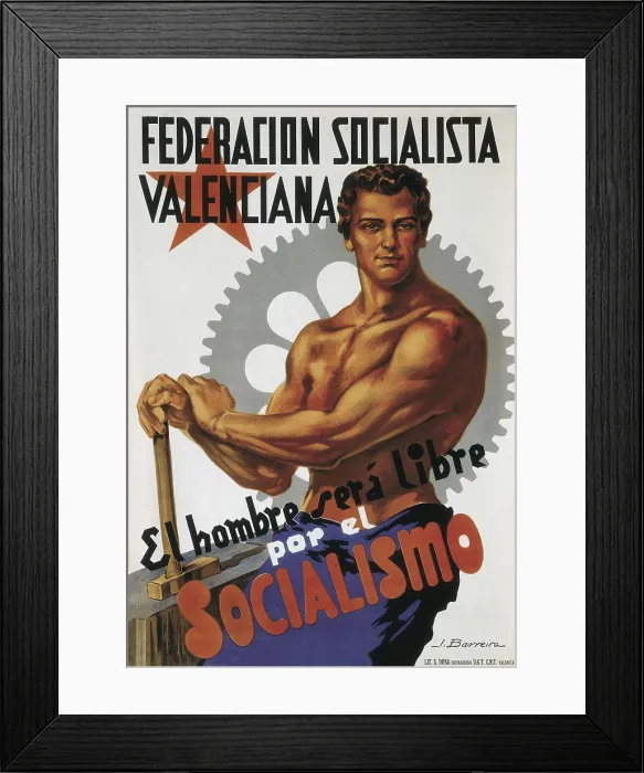 Framed Print : Spain. Civil War. 'Man Will Be Released by Socialism'. Poster edited by the Valencian Socialist Federation. Painting. SPAIN. Salamanca. Archivo Histrico Nacional