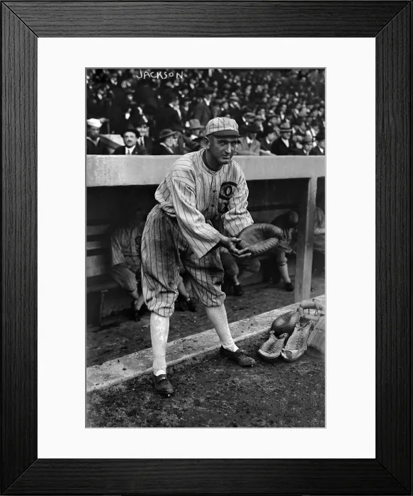 Framed Print : Shoeless Joe Jackson, pretending to be a catcher, Chicago White Sox, 1919