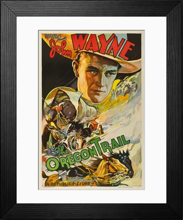 Framed Print : THE OREGON TRAIL, (poster art), John Wayne, 1936