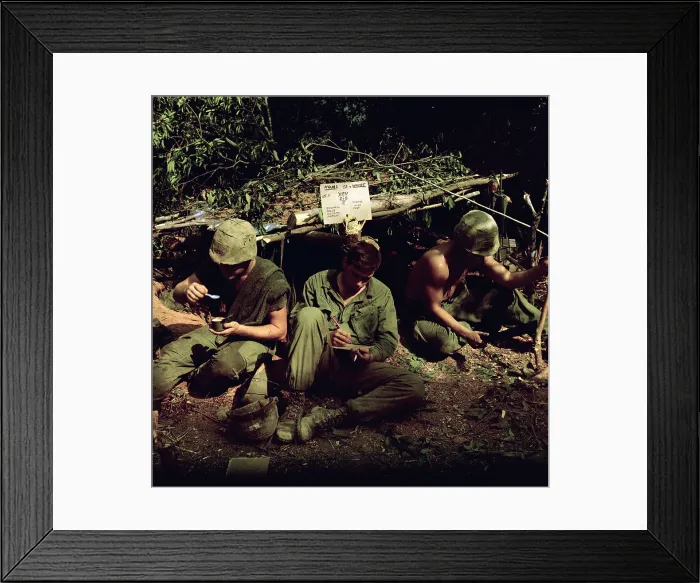 Framed Print : Vietnam War. Home is where you dig was the sign over the bunker of Private First Class Edward