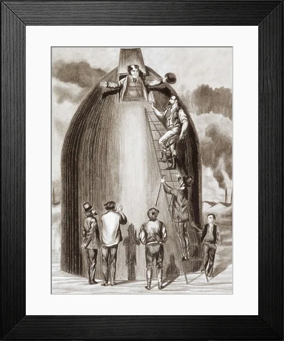 Framed Print : VERNE, Jules (1828-1905). Picture of the novel 'From the Earth to the Moon' (1865). Building of the projectile. Litography. AISA / Everett Collection**US SALES ONLY**