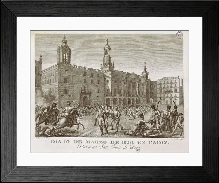 Framed Print : Spain (1820-1823). Liberal Triennium. 10th March in Cadiz. San Juan de Dios Square