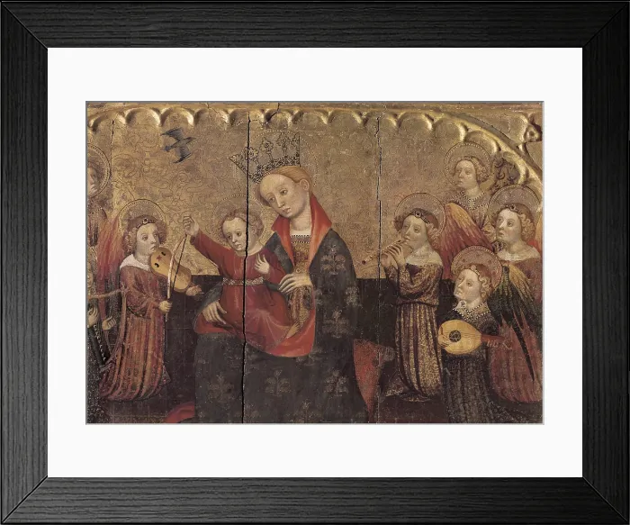 Framed Print : CABRERA, Jaume (1394-1432). Altarpiece Compartment with the Virgin, the Child and Angel Musicians. beg. 15th c. Central detail. Gothic art. Tempera on wood. SPAIN. Vic Framed Print : CABRERA, Jaume (1394-1432). Altarpiece Compartment with the Virgin, the Child and Angel Musicians. beg. 15th c. Central detail. Gothic art. Tempera on wood. SPAIN. Vic