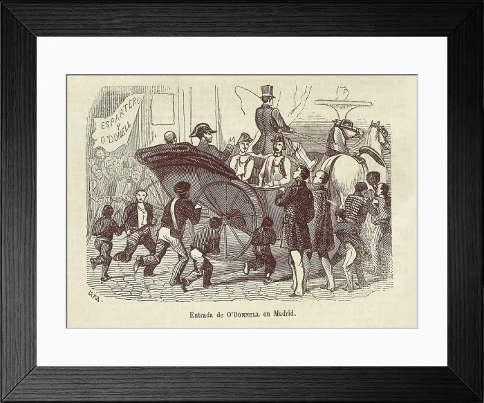 Framed Print : Spain. Revolution of 1854 (Madrid, July). Entrance of general Leopoldo O'Donell into Madrid. Image published in 'La Ilustracin. Peridico Universal'. Etching. SPAIN Framed Print : Spain. Revolution of 1854 (Madrid, July). Entrance of general Leopoldo O'Donell into Madrid. Image published in 'La Ilustracin. Peridico Universal'. Etching. SPAIN