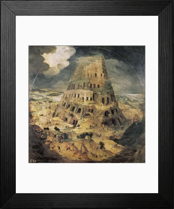 Framed Print : Construction of the Tower of Babel. 1563. Some artists attribute the work to Abel Grimmer Master of Antwerpen. Flemish art. Oil on wood. SPAIN. Madrid. Prado Museum
