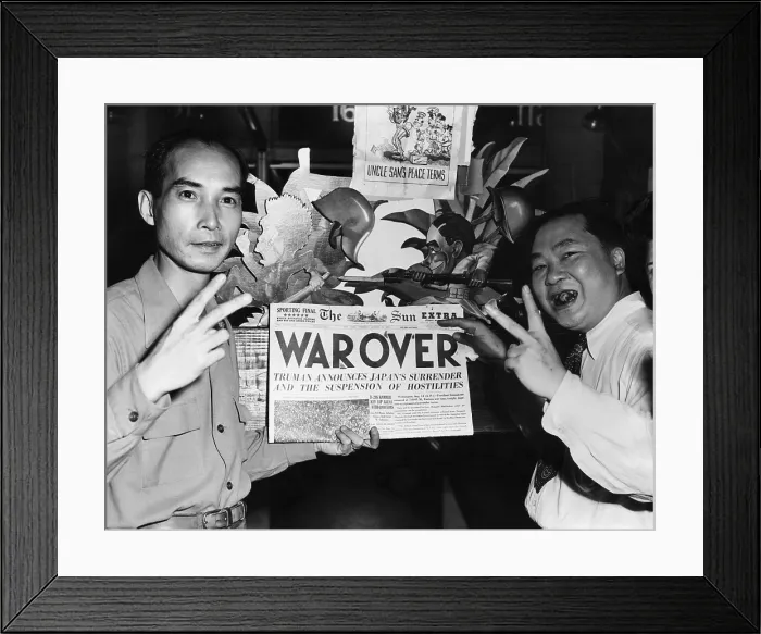 Framed Print : Two Chinese-Americans celebrating the announcement of the end of World War II, New York, 1945.. Courtesy: CSU Archives  /  Everett Collection