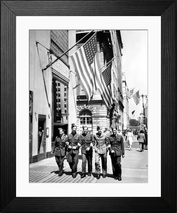 Framed Print : Men of the Royal Air Force walking down Fifth Avenue in New York, celebrating victory in World War II, 1945.. Courtesy: CSU Archives / Everett Collection Framed Print : Men of the Royal Air Force walking down Fifth Avenue in New York, celebrating victory in World War II, 1945.. Courtesy: CSU Archives / Everett Collection