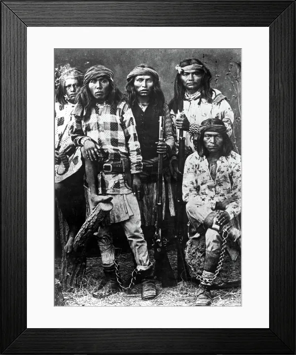 Framed Print : APACHE INDIANS-A group of Apaches, two of whom are in chains and soon to be hanged.. Courtesy: CSU Archives / Everett Collection Framed Print : APACHE INDIANS-A group of Apaches, two of whom are in chains and soon to be hanged.. Courtesy: CSU Archives / Everett Collection