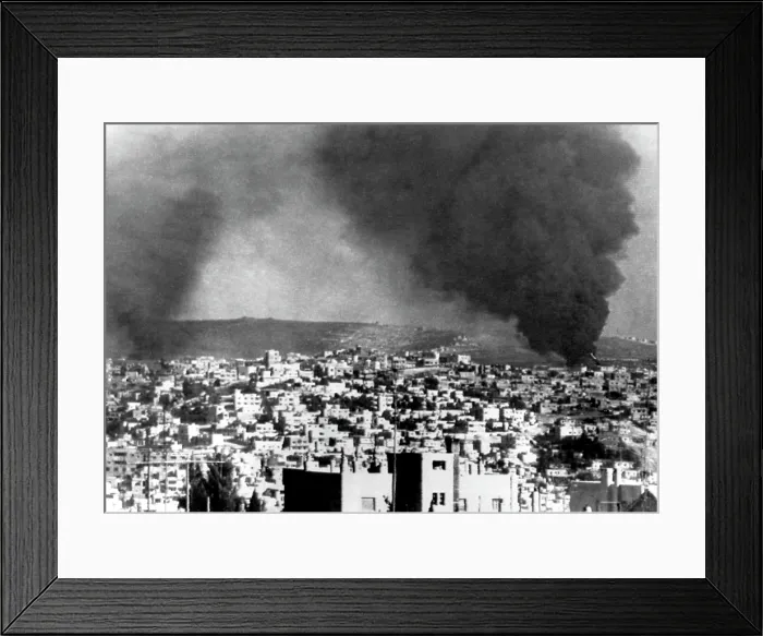 Framed Print : Arab-Israeli War, smoke from battles between Jordanian forces and Palestinian guerrillas, Amman, Jordan, September 23, 1970. Courtesy: CSU Archives  /  Everett Collection