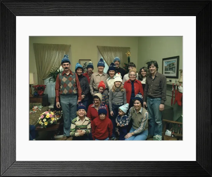 Framed Print : President Jimmy Carter and his large family, all wearing hats customized with their names, in the living room of their Plains, Georgia home Framed Print : President Jimmy Carter and his large family, all wearing hats customized with their names, in the living room of their Plains, Georgia home