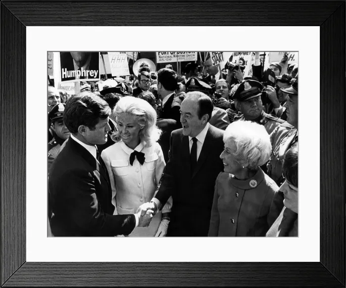 Framed Print : Foreground: Senator Edward M. Kennedy, Joan Kennedy, Vice President Hubert Humphrey, Muriel Humphrey, Logan International Airport, Boston, Massachusetts, September 19, 1968 Framed Print : Foreground: Senator Edward M. Kennedy, Joan Kennedy, Vice President Hubert Humphrey, Muriel Humphrey, Logan International Airport, Boston, Massachusetts, September 19, 1968