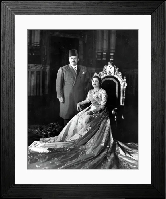 Framed Print : KING FAROUK and his new bride, 17-year-old Queen Narriman, in the throne room at Abdin Palace in Cairo, Egypt, 5 / 20 / 51.. Courtesy: CSU Archives / Everett Collection Framed Print : KING FAROUK and his new bride, 17-year-old Queen Narriman, in the throne room at Abdin Palace in Cairo, Egypt, 5 / 20 / 51.. Courtesy: CSU Archives / Everett Collection