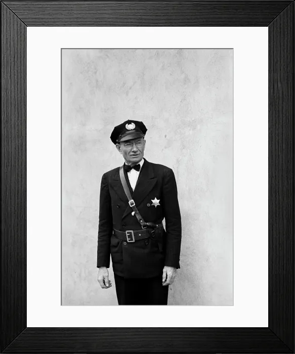 Framed Print : Portrait of a policeman, original title: Town policeman, Litchfield, Minnesota, photograph by John Vachon, September, 1939 Framed Print : Portrait of a policeman, original title: Town policeman, Litchfield, Minnesota, photograph by John Vachon, September, 1939