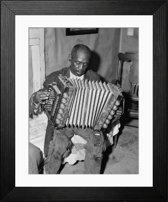 Framed Print : Portrait of an African American man playing an accordion, original caption: John Dyson, Farm Security Administration (aka FSA) borrower, playing the accordion Framed Print : Portrait of an African American man playing an accordion, original caption: John Dyson, Farm Security Administration (aka FSA) borrower, playing the accordion