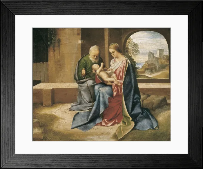 Framed Print : GIORGIONE, Giorgio da Castelfranco, called (1477-1510). The Holy Family. ca. 1500. Renaissance art. Cinquecento. Venetian school. Oil on wood. UNITED STATES OF AMERICA