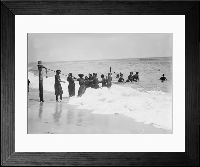 Framed Print : Asbury Park, African Americans swimming at Asbury Park beach, original caption: Negroes swimming, New Jersey, July 19, 1908