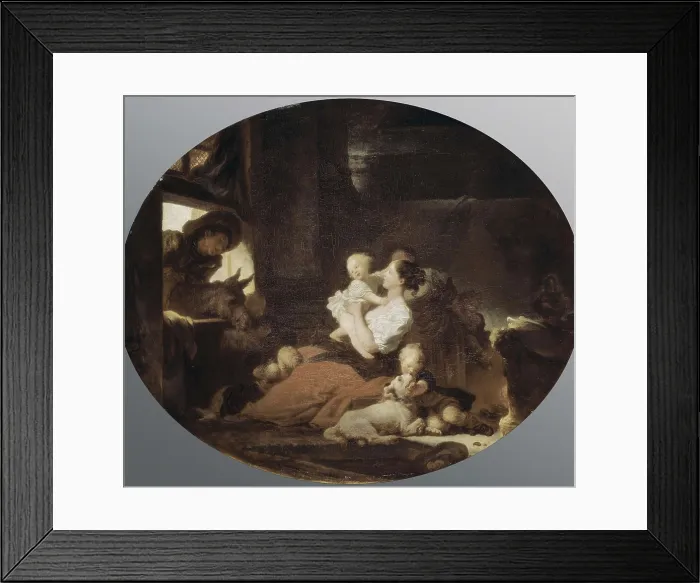 Framed Print : FRAGONARD, Jean Honor (1732-1806). The Happy Family. ca. 1769. Oval. Rococo. Oil on canvas. UNITED STATES OF AMERICA. Washington. National Gallery of Art