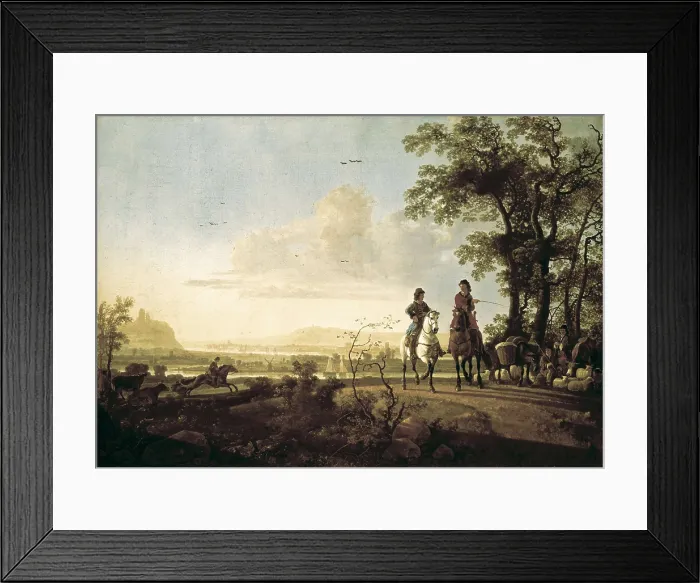 Framed Print : CUYP, Albert Jacobsz (1620-1691). Horsemen and Herdsmen with Cattle. 1655-1660. Baroque art. Oil on wood. UNITED STATES OF AMERICA. Washington. National Gallery of Art
