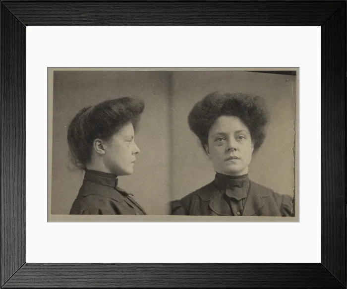 Framed Print : Catherine O'Neill, police mug shot Photograph mounted on identification card from Detective Bureau, Police Department, New York City, New York, 1906