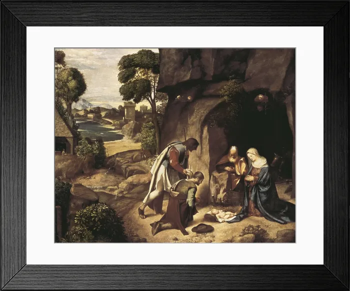 Framed Print : GIORGIONE, Giorgio da Castelfranco, called (1477-1510). The Adoration of the Shepherds. ca. 1505 - 1510. Renaissance art. Cinquecento. Venetian school. Oil on wood