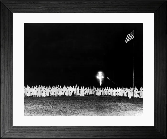 Framed Print : Members of the Ku Klux Klan meeting on private property on the outskirts of Oklahoma City to induct 350 new members, 1934.. Courtesy: CSU Archives / Everett Collection Framed Print : Members of the Ku Klux Klan meeting on private property on the outskirts of Oklahoma City to induct 350 new members, 1934.. Courtesy: CSU Archives / Everett Collection