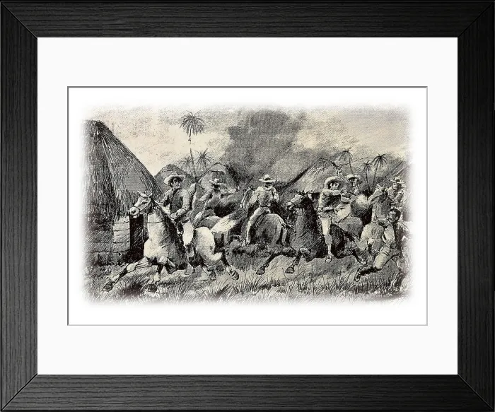 Framed Print : Cuba. War of independence (1868-1898). Fire and plunder at Baracoa outskirts. Etching. SPAIN. Madrid