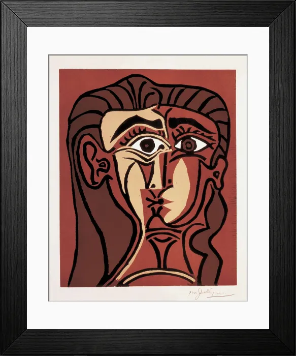 Framed Print : Picasso, Pablo (1881-1973). Head of a Woman with a Necklace. 1939. With dedicacy to Jaume Sabartes. Cubism. Xylography. SPAIN. Barcelona. Picasso Museum Framed Print : Picasso, Pablo (1881-1973). Head of a Woman with a Necklace. 1939. With dedicacy to Jaume Sabartes. Cubism. Xylography. SPAIN. Barcelona. Picasso Museum