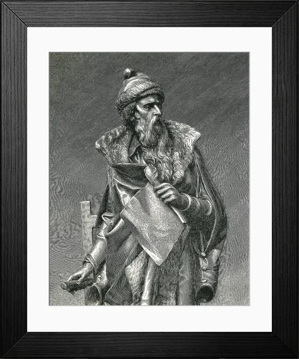 Framed Print : Gutenberg, Johannes Gensfleich (c.1400-1468). Dtail from the reproduction of a sculpture by Juan Maria Danielli. Engraving of 1894. Engraving
