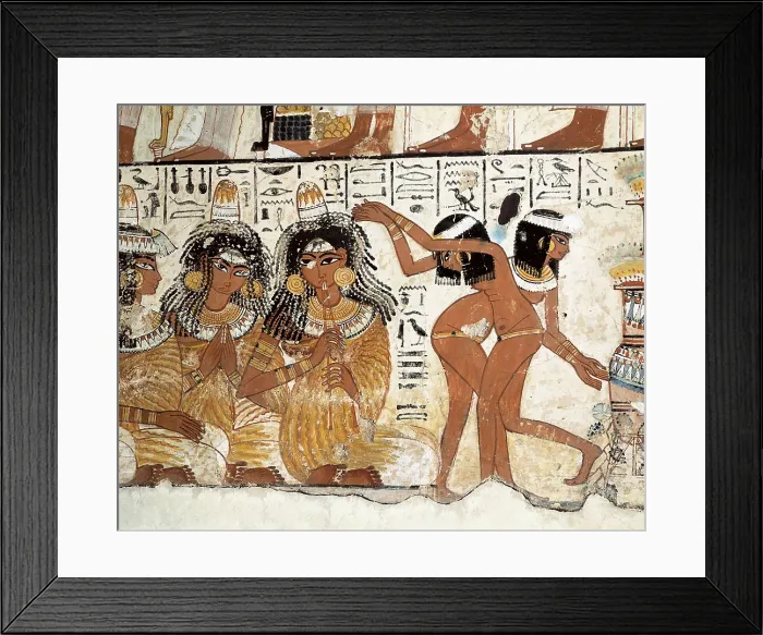 Framed Print : Banquet scene. ca. 1350 BC. 18th Dynasty. Wall painting from the tomb of Nebamun. Musicians and dancers. Egyptian art. New Kingdom. Painting. UNITED KINGDOM. London