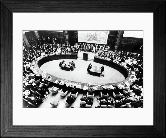 Framed Print : OPENING OF NEUTRALS CONFERENCE, BELGRADE YUGOSLAVIA: Overhead view of the conference of 24 unaligned nations in the Yugoslav parliament building 9 / 1 / 61 Framed Print : OPENING OF NEUTRALS CONFERENCE, BELGRADE YUGOSLAVIA: Overhead view of the conference of 24 unaligned nations in the Yugoslav parliament building 9 / 1 / 61