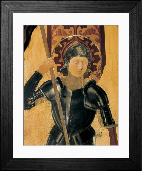 Framed Print : HOMAR i MESQUIDA, Gaspar (1870-1953). Saint George. ca. 1901-1905. Headboard made with mahogany wood, carving, marquetry and metallic inlaids. Detail. Modernism. Furniture