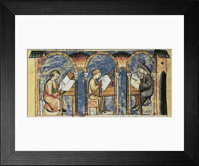 Framed Print : Alfonso X, called 'The Wise' (1221-1284). Book of Chess, Dice and Tables. 1283. Fol. 1v. Scribe monks. Romanesque art. Miniature Painting. SPAIN Framed Print : Alfonso X, called 'The Wise' (1221-1284). Book of Chess, Dice and Tables. 1283. Fol. 1v. Scribe monks. Romanesque art. Miniature Painting. SPAIN