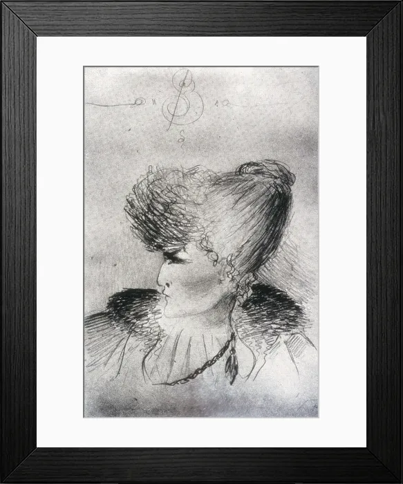 Framed Print : BEARDSLEY, Aubrey Vincent (1872-1898). Portrait of Sarah Bernhardt. 1890s. Engraving. AISA / Everett Collection**US SALES ONLY** Framed Print : BEARDSLEY, Aubrey Vincent (1872-1898). Portrait of Sarah Bernhardt. 1890s. Engraving. AISA / Everett Collection**US SALES ONLY**
