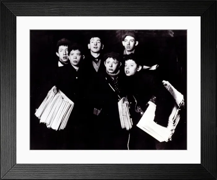 Framed Print : NEWSBOYS under the arch of the Brooklyn Bridge, NY around 1912.. Courtesy: CSU Archives  /  Everett Collection
