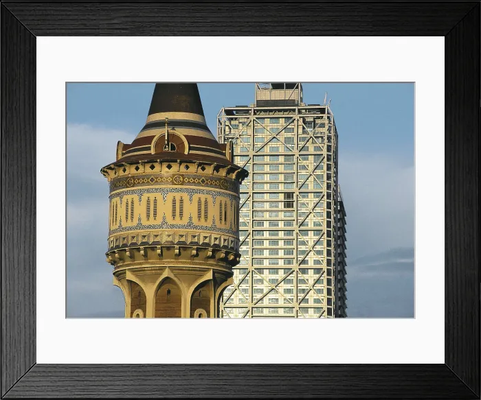 Framed Print : SPAIN. Barcelona. Gas Factory. Catalan Tower of Gas, work by Josep Domenech Estap in 1900 and, in the background, the Arts Hotel. Modernism. Architecture