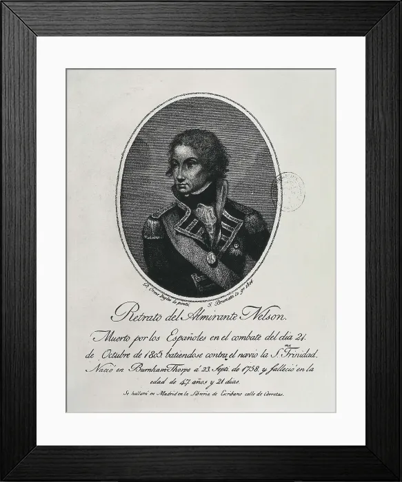 Framed Print : Nelson, Horatio Nelson, Viscount (1758-1805). Engraving from 1806. Etching. AISA / Everett Collection**US SALES ONLY**